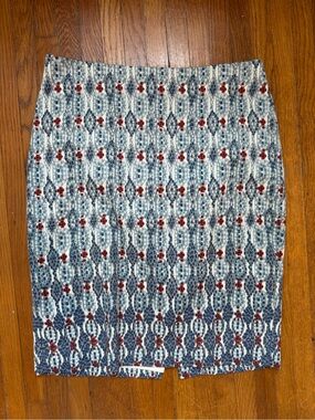 LOFT Blue and rust Geometric Pencil Skirt